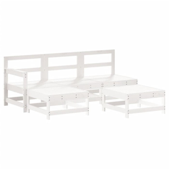 Set mobilier relaxare de gradina 5 piese alb lemn masiv de pin