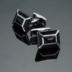 Butoni argintiu cu negru, design fatetat, model 5