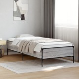vidaXL Cadru de pat, gri sonoma, 90x200 cm, lemn prelucrat și metal