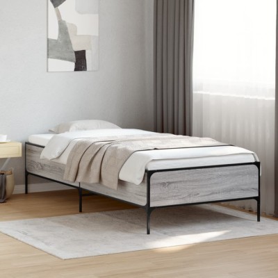 vidaXL Cadru de pat, gri sonoma, 90x200 cm, lemn prelucrat și metal 844969 foto