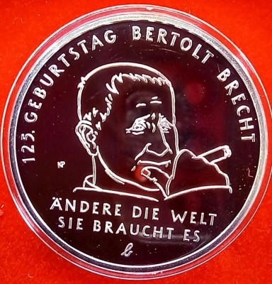 (A61) MONEDA DIN ARGINT GERMANIA - 20 EURO 2023, LIT. J, 125 ANI NASTEREA LUI BELTOLT BRECHT, STARE PROOF foto