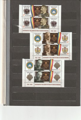 ROMANIA 2023 LP 2410 LP 2410 a CENTENARUL CONSTITUTIEI ROMANIEI INTREGITE 2 SERII CU VINIETE + COLITA MNH NESTAMPILATE foto