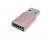 Adaptor OTG USB 3.1 tata la USB tip C mama, carcasa aluminiu, Data C 080, alimentare si transfer de date, roz