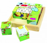 Puzzle cubic, 9 piese - Animale domestice | Bigjigs Toys