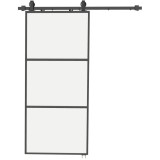 HOMCOM Ușă glisantă montată pe perete 91.4x203.2cm din sticlă satinată, sistem soft-close, stil industrial, rezistentă la apă | Aosom Romania