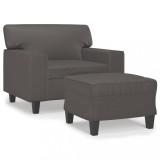 Cumpara ieftin Fotoliu canapea cu taburet, gri, 60 cm, piele ecologica