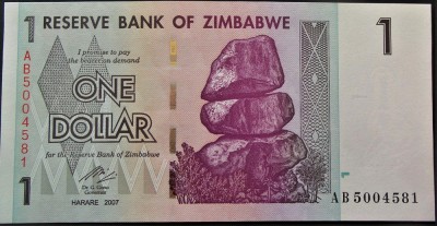 BANCNOTA EXOTICA 1 DOLAR - ZIMBABWE, anul 2007 HARARE *cod 591 = UNC foto