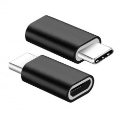 Adaptor mufa incarcare Micro usb la USB 3.1 Type-C, Active, alimentare microUSB mama - Type C tata, incarcator telefon, negru foto