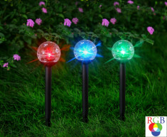 Set 3 lampi solare LED RGB Hoff, glob prismatic, plastic, H 38 cm foto