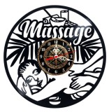 Ceas de perete decorativ realizat din disc de vinil, Model Massage Spa, Terapie si Relaxare, Text Massage, Negru Premium, 30 cm