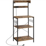 HOMCOM Estanter&iacute;a de Cocina con 2 Tomacorrientes Estante para Microondas Estante Ajustable Ganchos 60x42x137 cm Marr&oacute;n R&uacute;stico | Aosom Romania