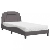 Cumpara ieftin Pat, Viana, cu saltea, gri, 100x200 cm, piele ecologica