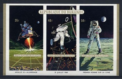 BURUNDI, FIRST MAN ON THE MOON - COLIȚĂ IMPERF. MNH foto