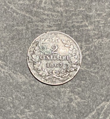Moneda 2 centesimi 1867 Italia M milano foto