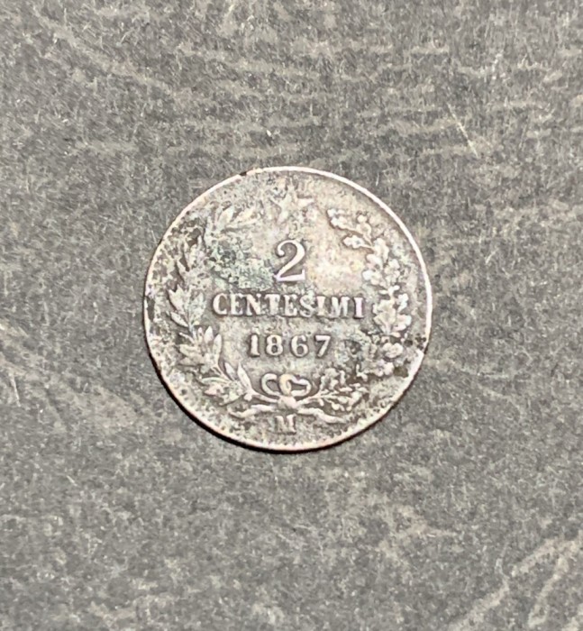 Moneda 2 centesimi 1867 Italia M milano