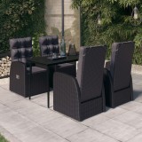 VidaXL Set masă pentru grădină, 5 piese, cu perne, negru