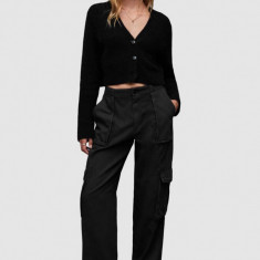 AllSaints pantaloni de bumbac FRIEDA STRAIGHT femei, culoarea negru, fason cargo, medium waist