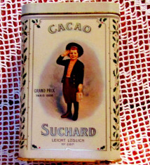 Cutie metalica MILKA, Old mint green tin Swiss Suchard&amp;#039;s cacao. foto