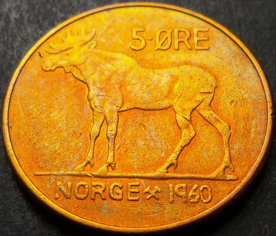 Moneda 5 ORE - NORVEGIA, anul 1960 * cod 984 A foto