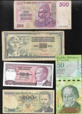 Set 5 bancnote de prin lume adunate (cele din imagini) #316
