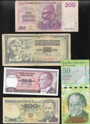 Set 5 bancnote de prin lume adunate (cele din imagini) #316 foto