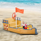 Outsunny Nisipar din Lemn pentru Copii in Forma de Corabie de Pirati cu Compartiment de Depozitare, 158x78x45.5cm