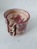 Suport ceramic cu 6 scrumiere mici individuale, facute si pictate manual, studio potery, vintage