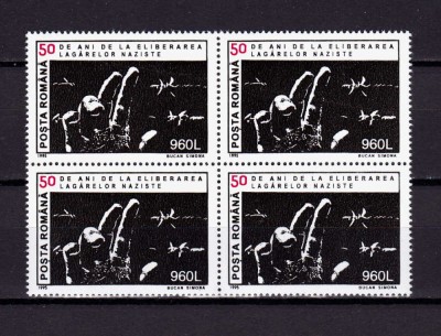 ✅ RO 1995 LP 1371 &amp;quot;50 ani de la eliberarea lagarelor naziste &amp;quot;, bloc de 4 ,MNH foto