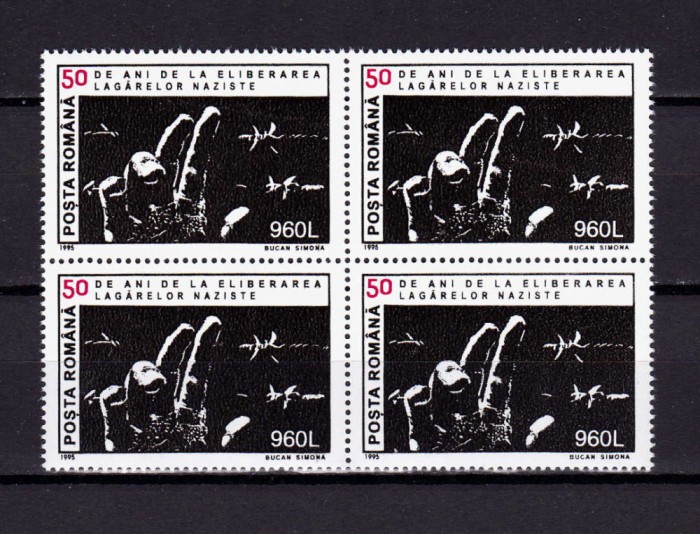 ✅ RO 1995 LP 1371 &quot;50 ani de la eliberarea lagarelor naziste &quot;, bloc de 4 ,MNH