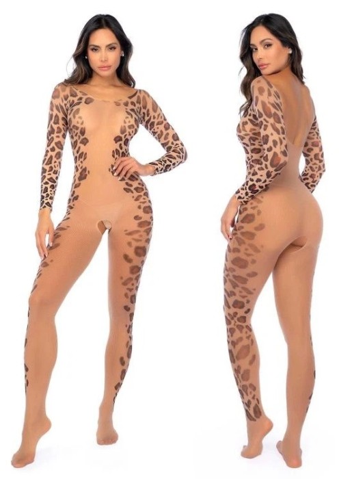 Mapale - Bodystocking cu Maneca Lunga si Imprimeu Leopard, S-L