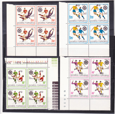 ROMANIA 1970 LP 729 CAMPIONATUL MONDIAL DE FOTBAL - MEXIC bloc de 4 timbre, MNH foto