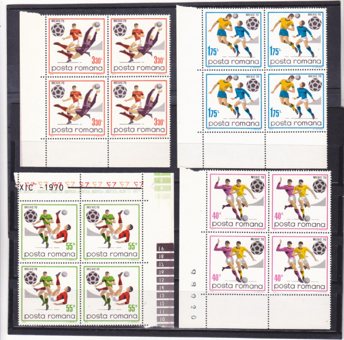 ROMANIA 1970 LP 729 CAMPIONATUL MONDIAL DE FOTBAL - MEXIC bloc de 4 timbre, MNH