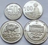 Set 4 Monede Uzbekistan 2018, 50, 100, 200, 500 Som, UNC, NOU