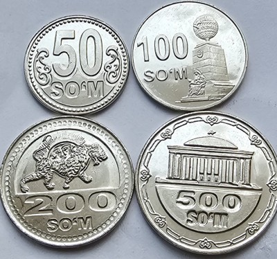 Set 4 monede 50,100,200,500 Som 2018 Uzbekistan, unc foto