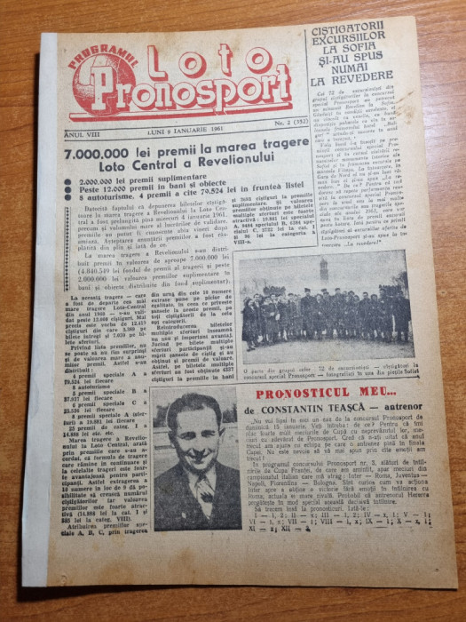 Loto pronosport 9 ianuarie 1961-fotbalistul popescu stiinta cluj,lyon,lanerossi