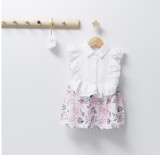 Rochita Fetita Barcelona Tongs Baby Roz, 18-24 Luni, Bumbac, Camasuta cu Guler, Volane, Nasturi, Rochie Copii Vara