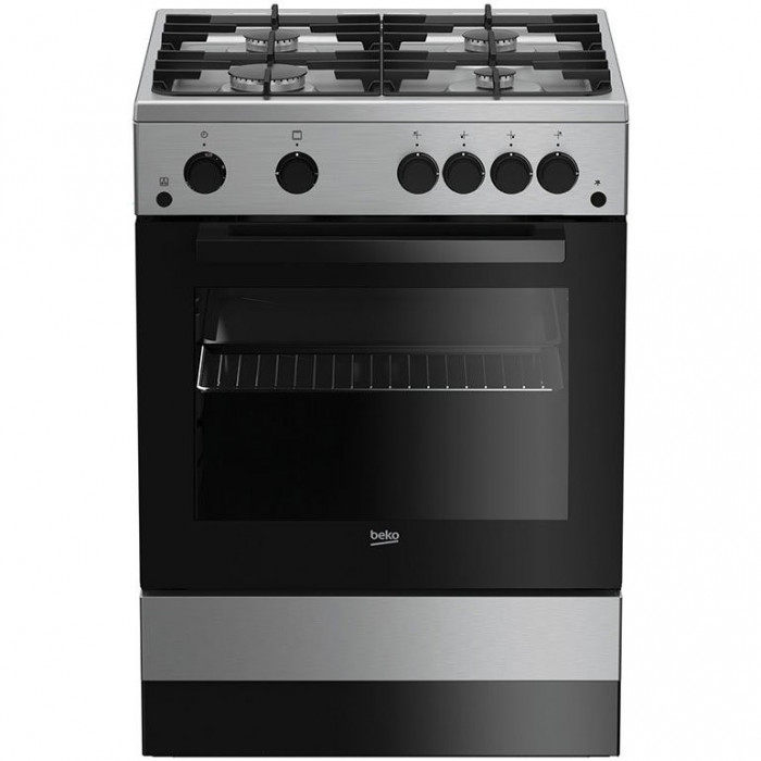 Aragaz Beko FSGT62130DXO, Gaz, 4 arzatoare, Aprindere electrica, Grill, Rotisor, 60 cm, Inox