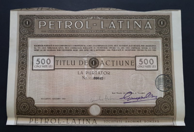 Actiune 1925 soc. Petrol Latina , titlu , actiuni foto