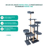 Ansamblu Joaca Pisici 185cm Gri Antracit 7 Niveluri, Lucrat Manual, St&acirc;lpi Iută, Confortabil &amp; Durabil, Fabricat Rom&acirc;nia