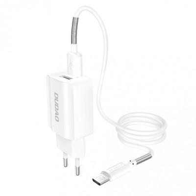 Incarcator Retea cu cablu MicroUSB Dudao A2EU, 2.4A, 12W, 2 X USB, Alb foto