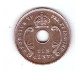 Moneda Africa de est 10 cents/centi 1937 H, stare foarte buna, curata, Bronz