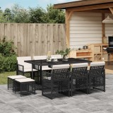 Cumpara ieftin Set mobilier de exterior cu perne, 11 piese, negru, poliratan