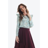 Bluza din vascoza cu imprimeu floral, maneci lungi si volanas