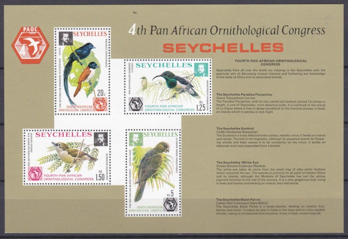 DB1 Fauna Pasari Seychelles 1976 MS MNH