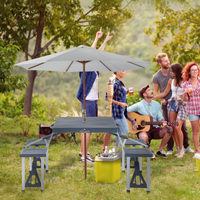 Outsunny Masa de Picnic cu Scaune, Pliabila si care se Inchide ca o Valiza, Masa cu Scaune de Camping din Aluminiu si Plastic foto