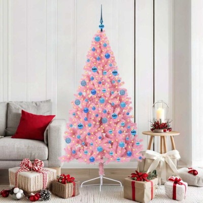 vidaXL Pom de Crăciun artificial pre-iluminat Roz 180 cm PVC 3397083 foto