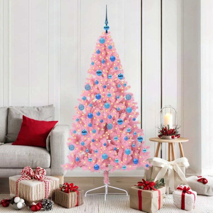 vidaXL Pom de Crăciun artificial pre-iluminat Roz 180 cm PVC 3397083