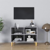 vidaXL Comodă TV, picioare lemn masiv, gri beton, 69,5x30x50 cm