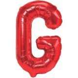 Balon folie metalizata litera g, flippy, 40 cm, umflati cu heliu sau aer, ambalaj individual, pai inclus, rosu