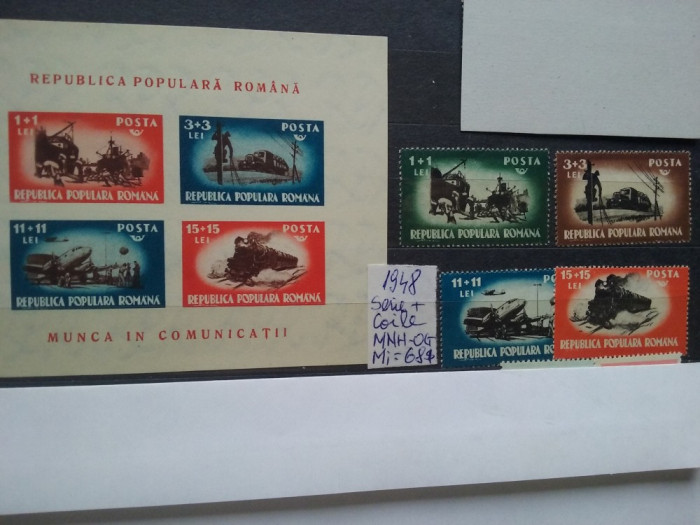 1948-Munca in comunicatii-serie+colita-orig. gum- MNH